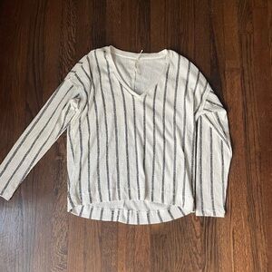 Anthropologie white & black striped v neck blouse